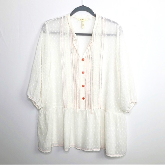 MATILDA Jane Ivory red trim tunic peasant blouse - Picture 1 of 8